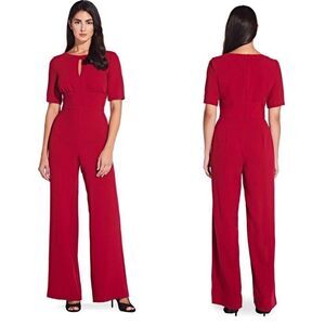 NWT Adrianna Papell  Holly Berry Bateau Guaze Crepe Wide Leg Jumpsuit AP1D103537